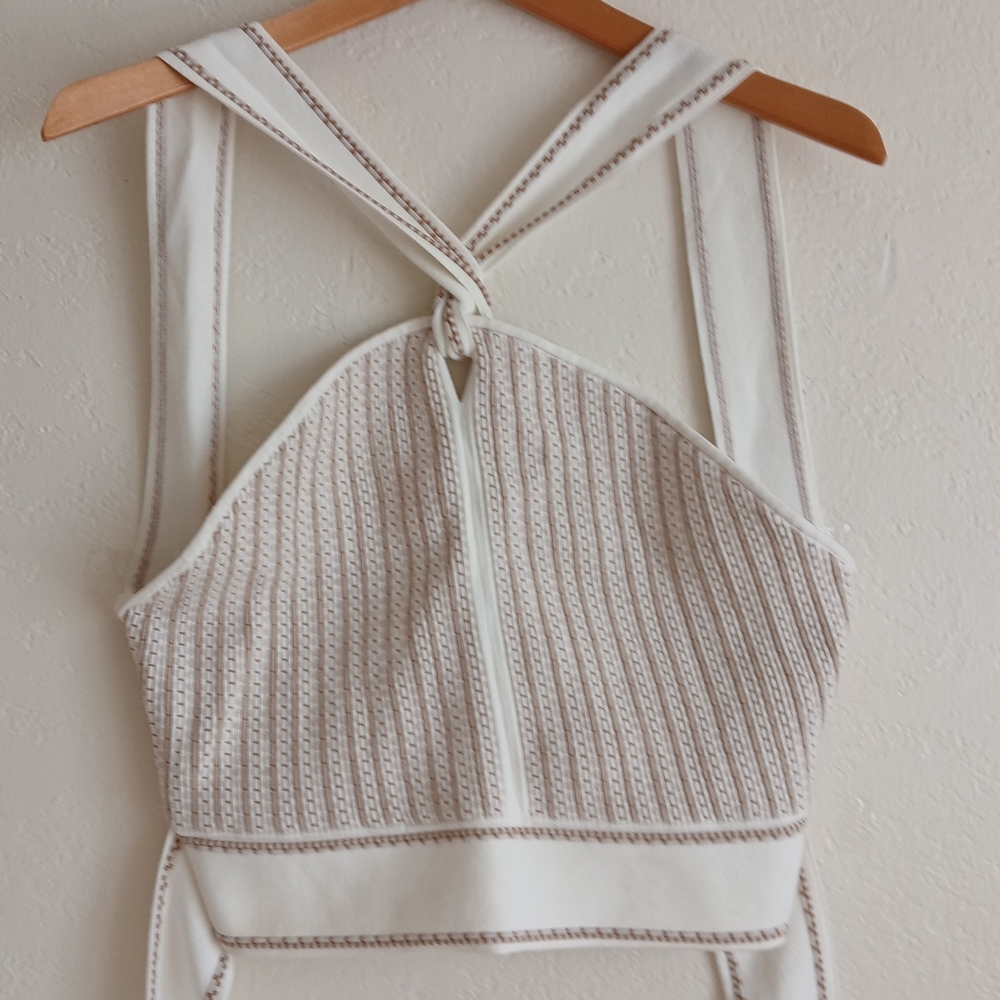 Club Monaco Halter Raeni Knit Top White Cream Brown Striped Tie Back Size Large